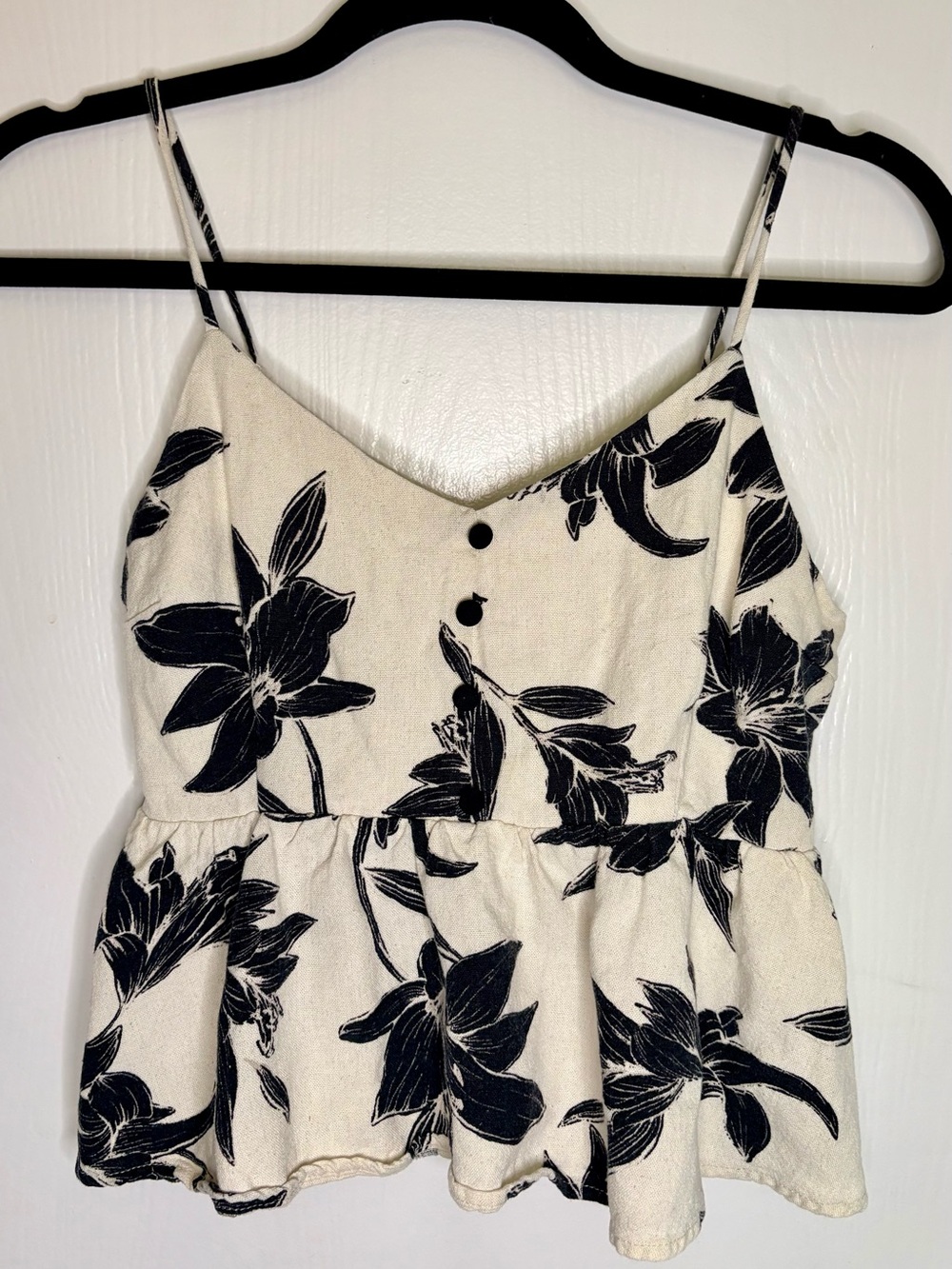 Monteau Black & Ivory Floral Peplum Cami Top